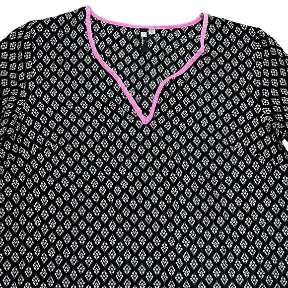 Kut from the Kloth Kwan V-Neck Tunic Shirt Blouse Small Black White Pink Light - Picture 4 of 12
